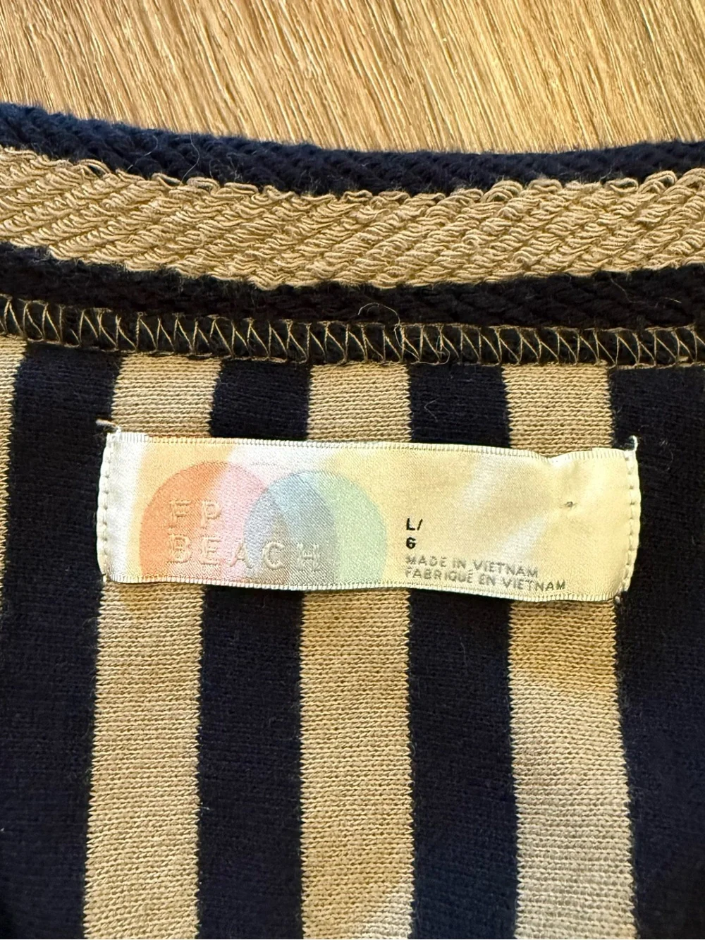 Free People Beach Sweatshirt Stripes Black Tan Open Back Tie Oversized Boho Sz L